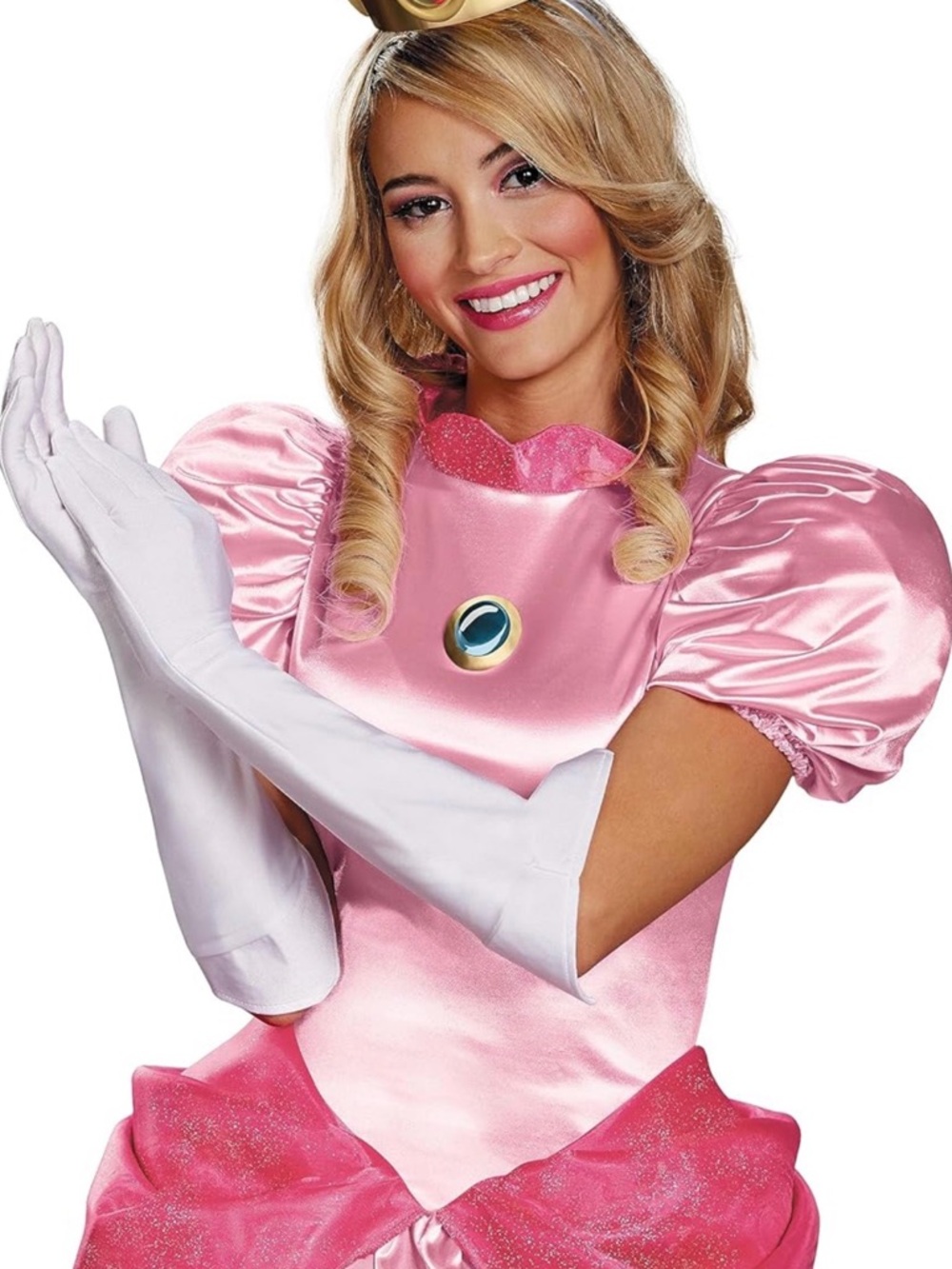 Women’s plus size Pink Princess Dress Costume with Gold Tiara and Gloves